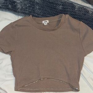 Garage Taupe Cropped Tee with Hem Detail